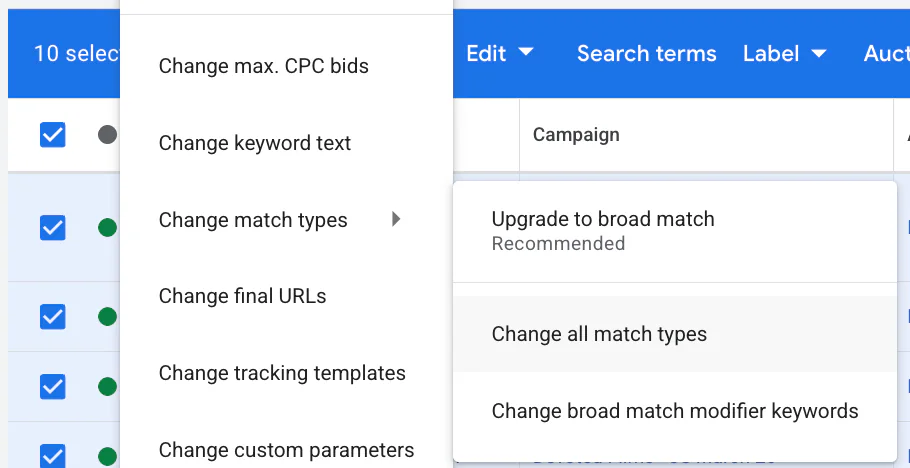 How to Change Keyword Match Type in Google Ads Fast illustration