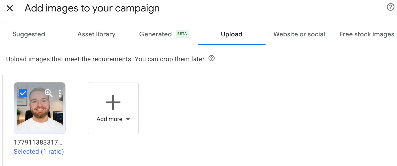Choosing an image on a Google Ads