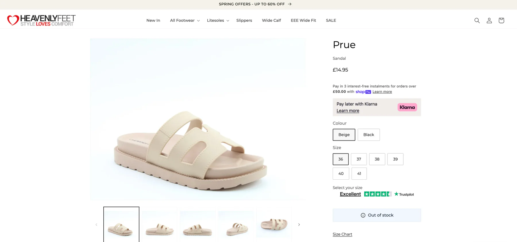 Example of a landing page for a clothing company selling womens shoes