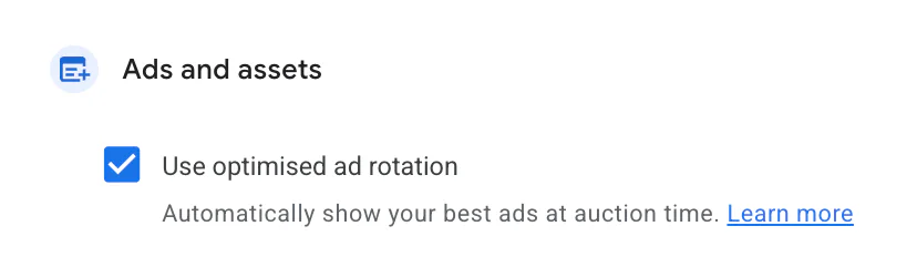 Example of auto apply setting on Google Ads