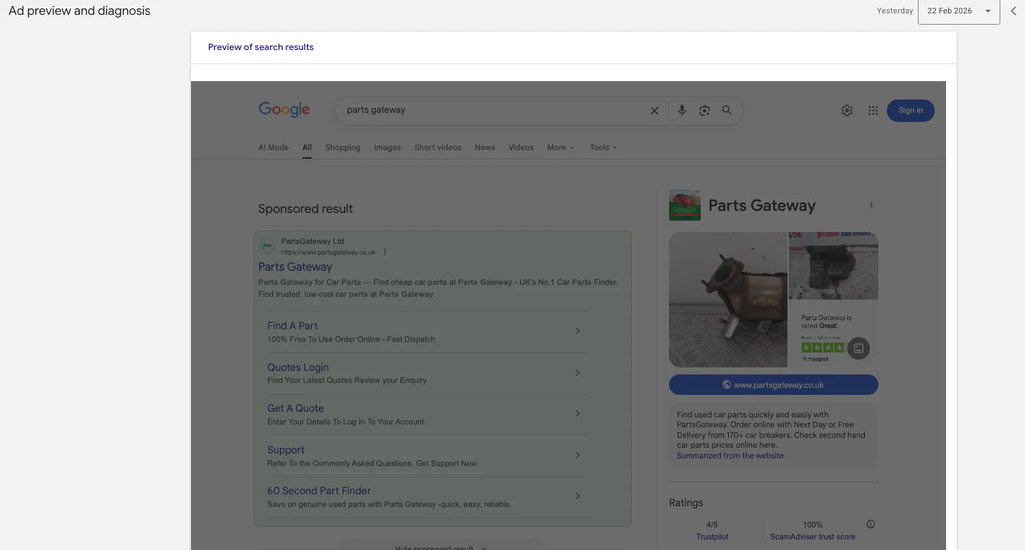 Google Ads ad preview and diagnosis