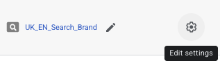 Edit settings cog beside a Google Ads campaign name