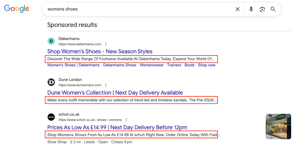 Google Ads descriptions example