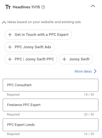 Google Ads headline section
