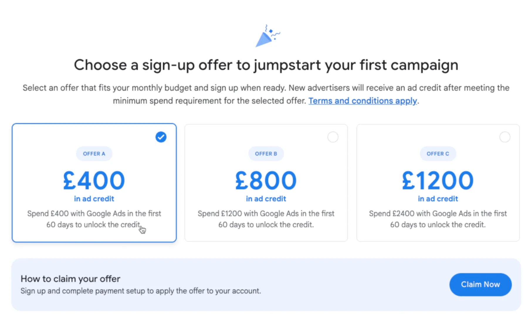 Google Ads offers as of 2026