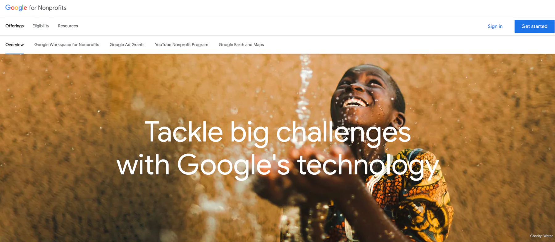 Google for nonprofits homepage