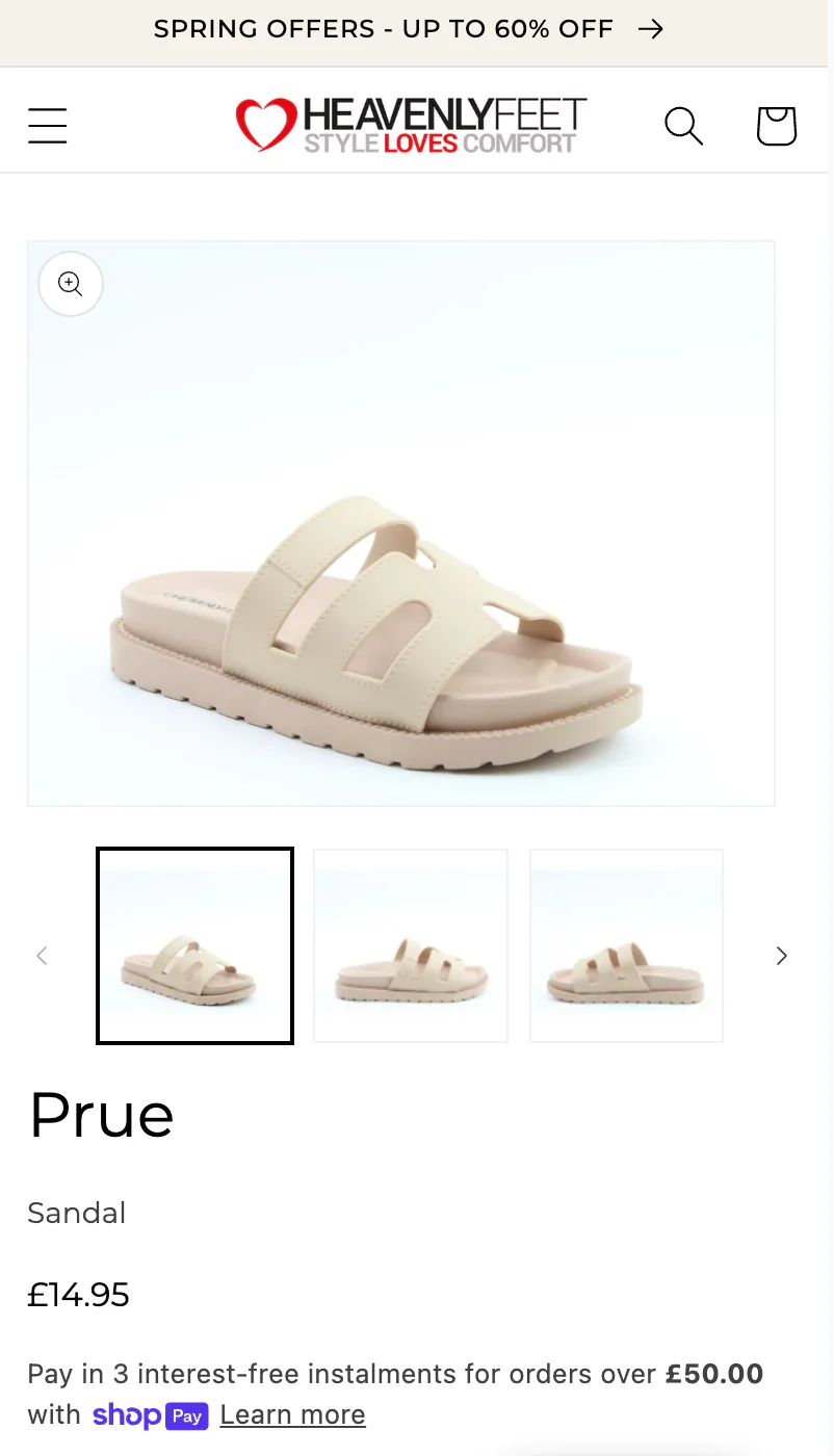 Heavenly feet womens shoes ecommerce website example
