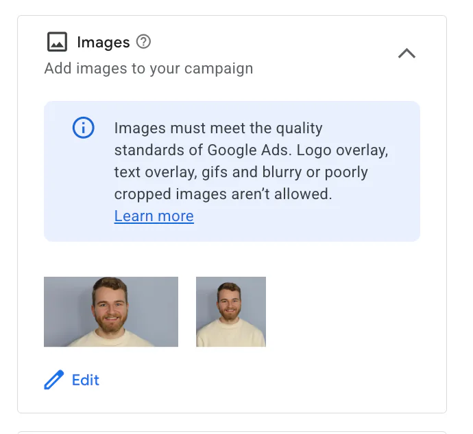 Images sections on a Google Ads search ad
