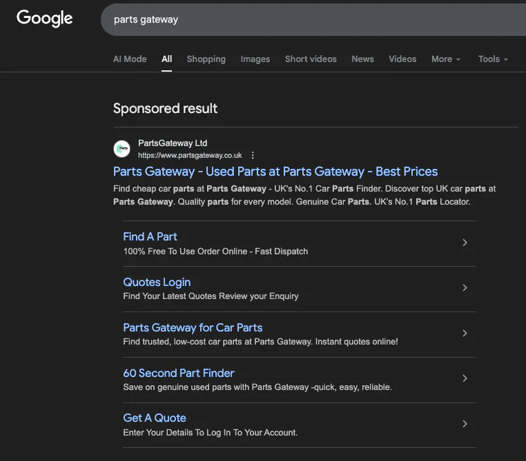 Example of Google Ads