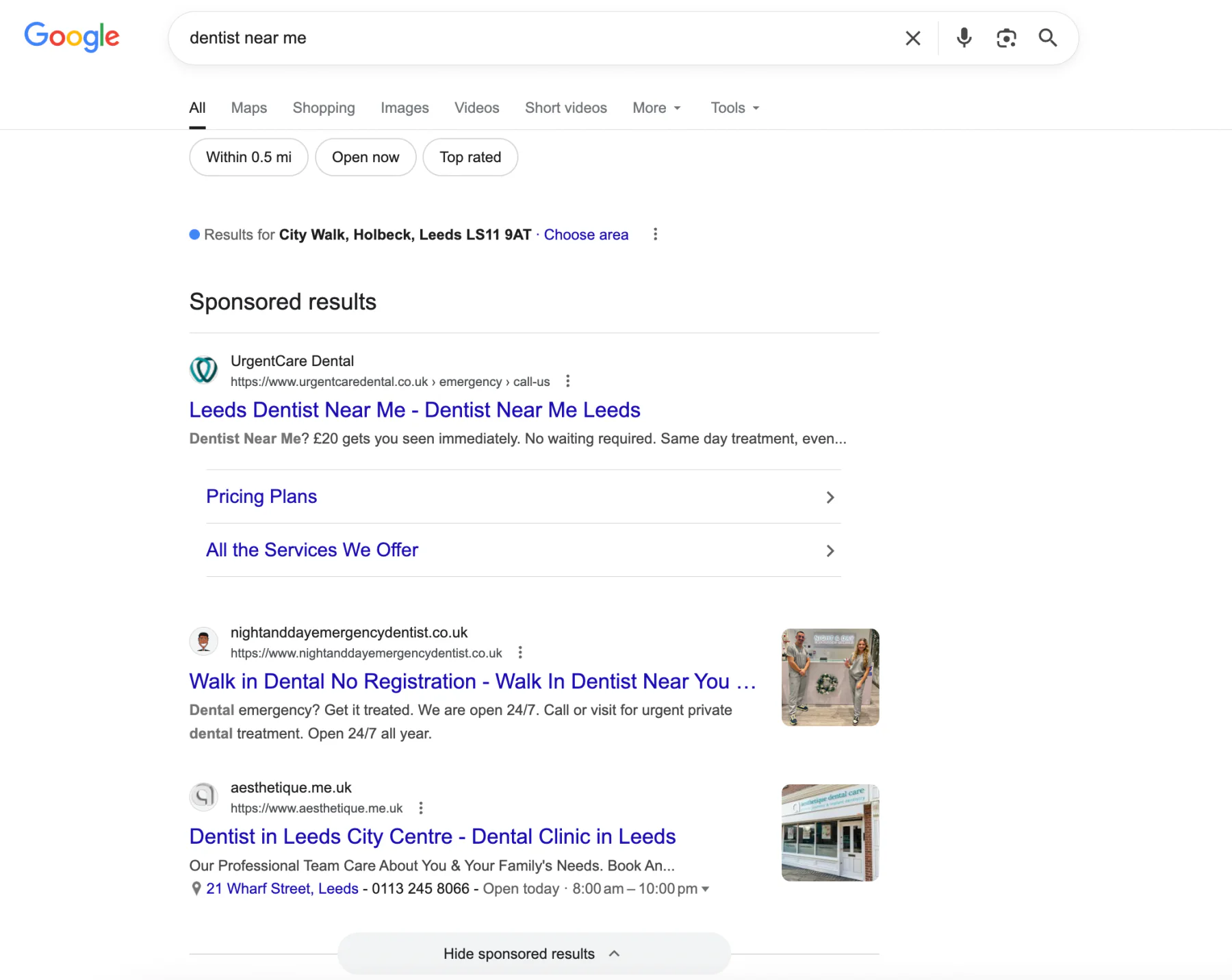 Local businesses using Google Ads example