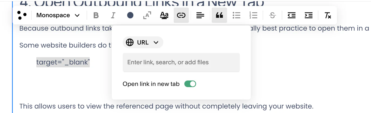 Open new tab option on squarespace