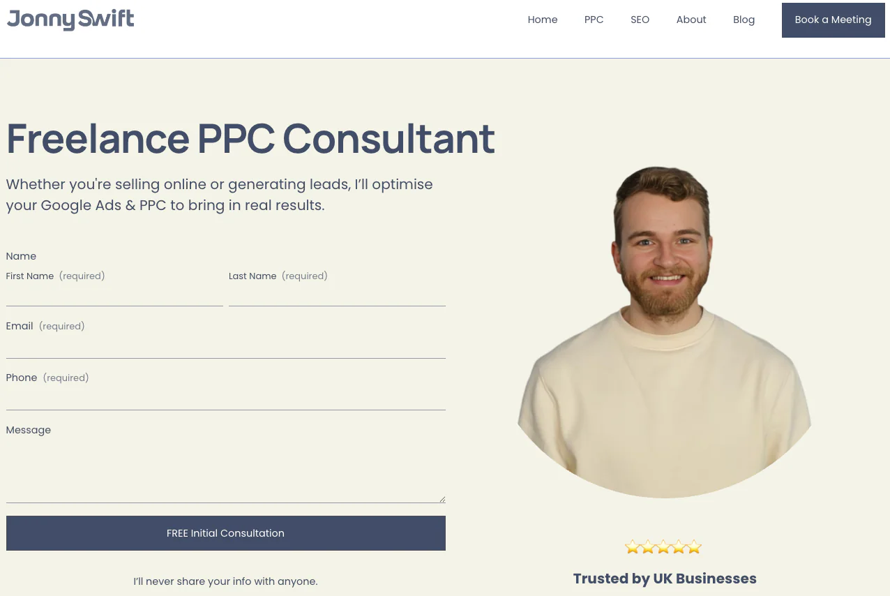 Example of a landing page
