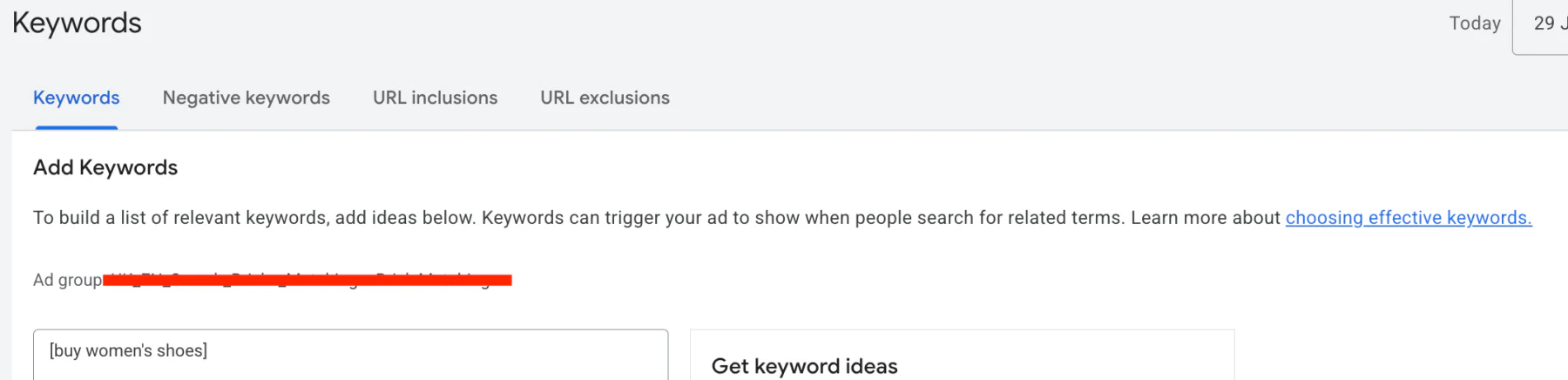 Adding a exact keyword on Google Ads