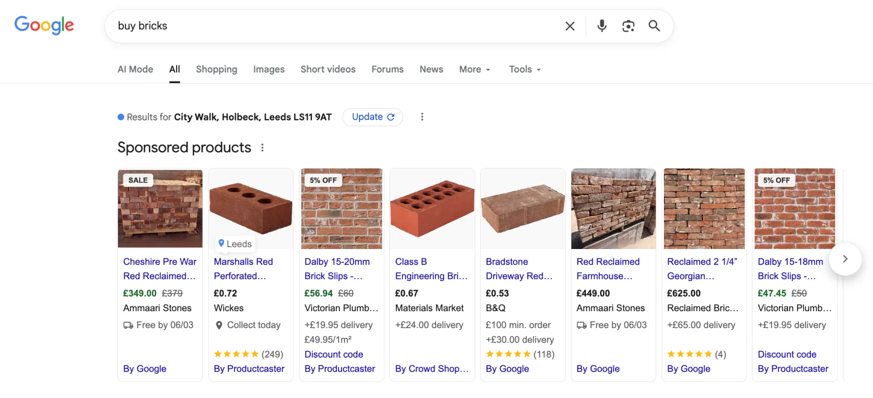 Example of shopping ads on Google Ads
