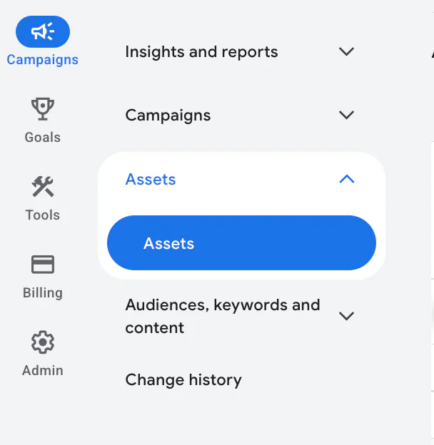 Where to find assets on Google Ads